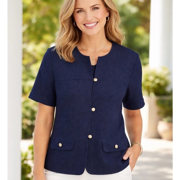 Leslie Belle Tops - Vintage Leslie Belle Navy Blouse with Gold Buttons